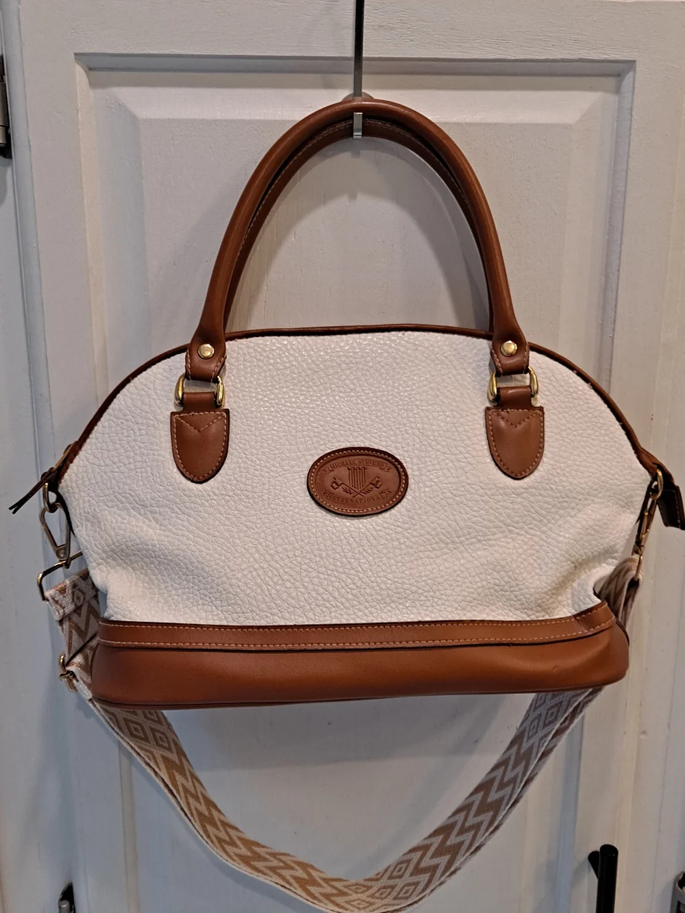 Michael Stevens International Vintage White Pebble Dome Satchel Tan Leather